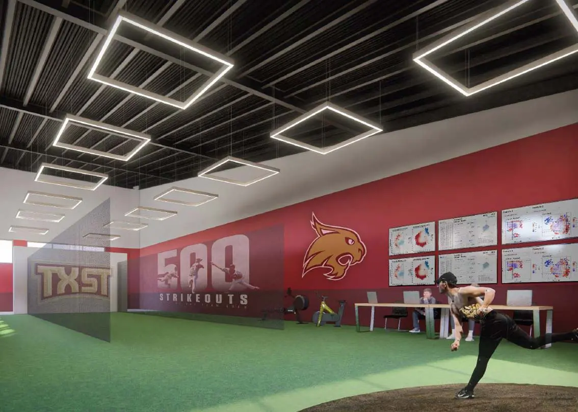 Rendering of baseball player throwing inside new facility