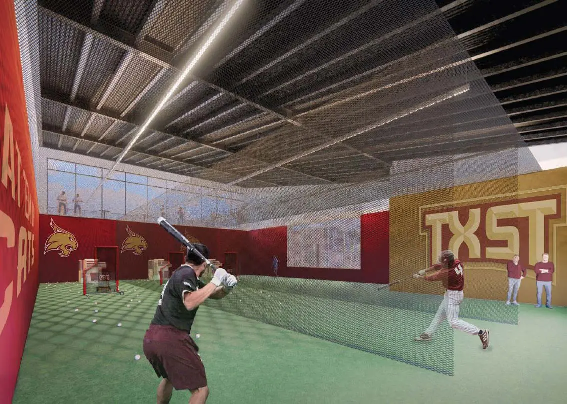 Rendering of baseball players batting inside new facility
